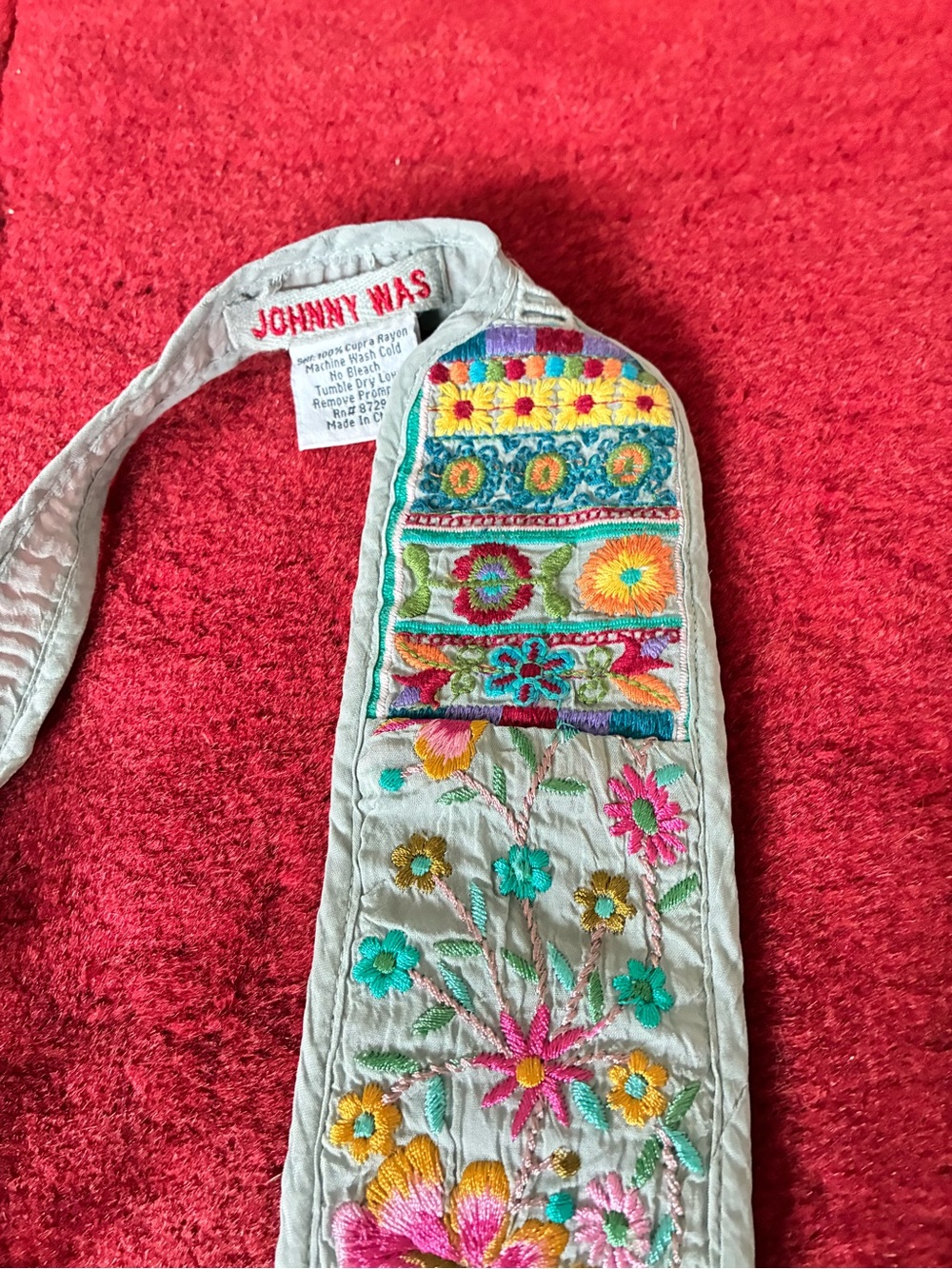 Johnny Was Embroidered Floral Obi Tie Belt with Multicolor Stitching - Picture 3 of 5